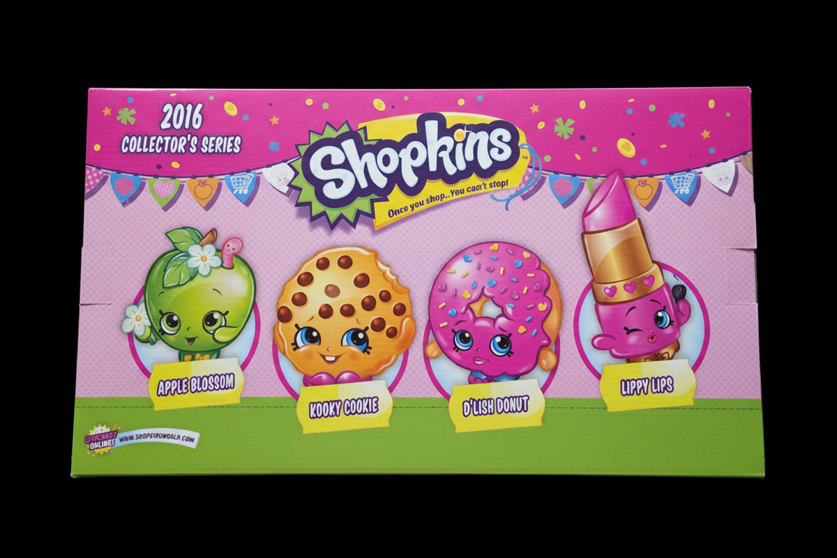 Shopkins Collector's Series Plush 4-Pack - 2016 Edition with Display Box (Posh Pear, Kooky Cookie, Donut, Lipstick)