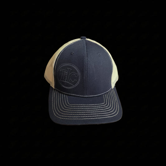 THC Logo Trucker Hat — Black & Khaki