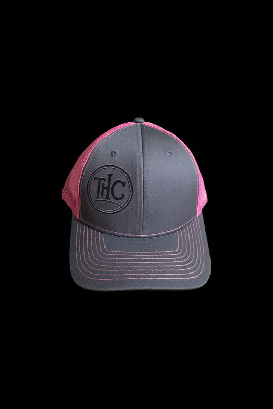 THC Logo Trucker Hat — Charcoal & Pink
