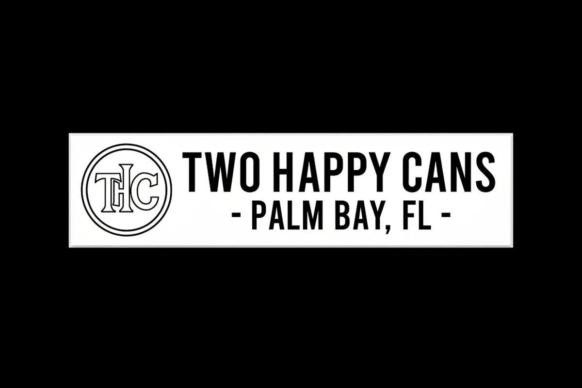 THC "Two Happy Cans" Bumper Sticker — Palm Bay, FL | 11.5" x 2.84"