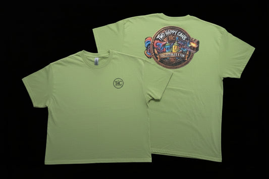 Two Happy Cans | Custom DTF Print Unisex Tee – Light Olive Green | Size 2X-Large