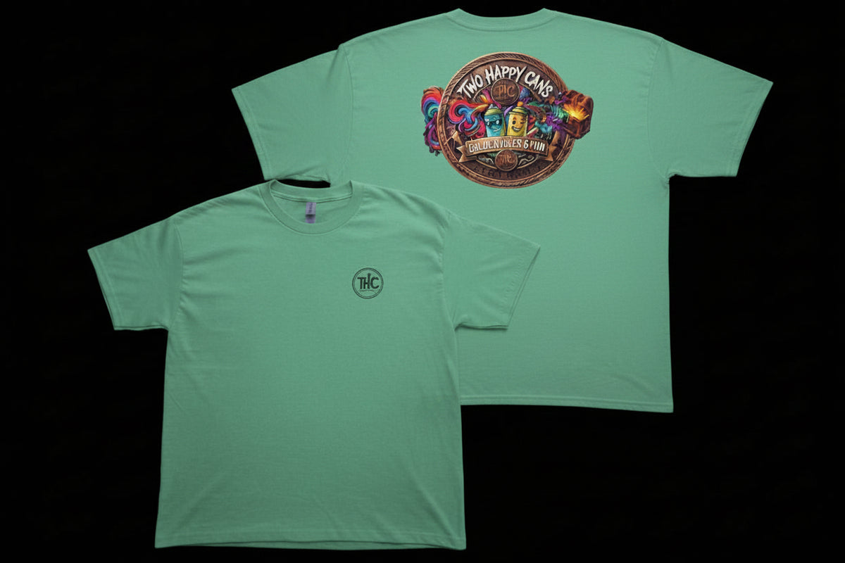 Two Happy Cans | Custom DTF Print Unisex Tee – Medium Green | Size 2X-Large