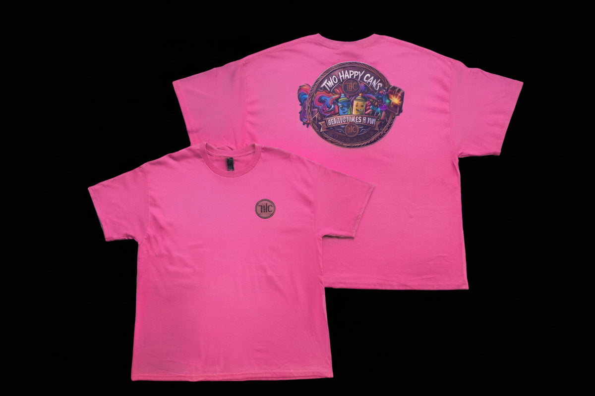 Two Happy Cans | Custom DTF Print Unisex Tee – Pink | Size X-Large