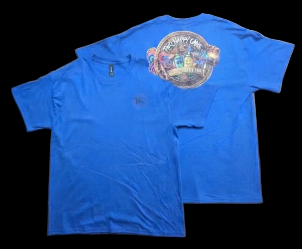 Two Happy Cans | Custom DTF Print Unisex Tee – Royal Blue | Size Large