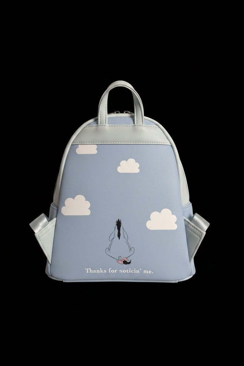 Loungefly Disney Winnie the Pooh | Eeyore Character Face Mini Backpack – Moving Tail & Ear | "Thanks for Noticin' Me"