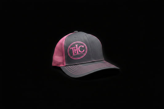 THC Official Apparel | Charcoal & Pink Trucker Snapback Hat – DTF Print Circle Logo