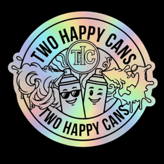 THC "Two Happy Cans" Holographic Die-Cut Sticker | 3" x 2.71" | Rainbow Foil Vinyl