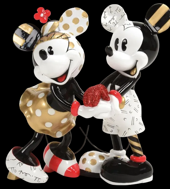 Romero Britto Disney Mickey & Minnie Mouse Pop Art Statue – Gold, Black & White Heart Figurine